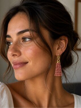 Anne Klein Gold-Tone Earrings with Pink Beaded Tassels